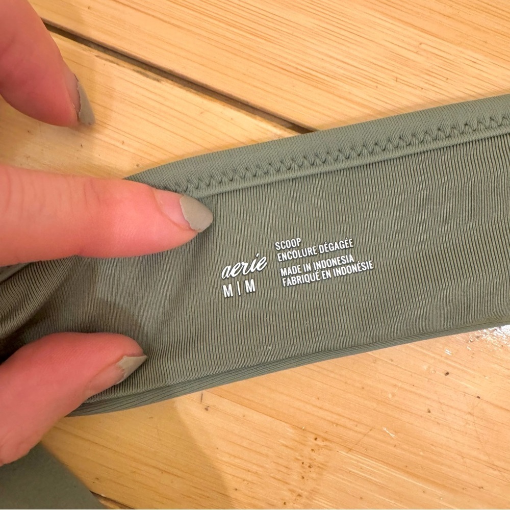 Aerie Wrap Halter Bikini Top and High Cut Cheeky Bikini in Olive Fun Medium - Picture 11 of 11